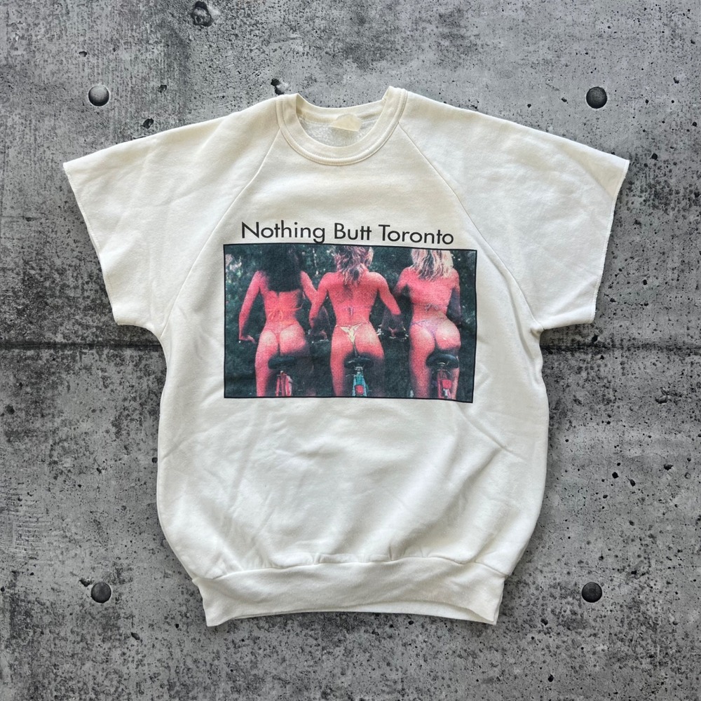 Vintage Nothing Butt Toronto Sweatshirt Men Small Cream Short Sleeve Humor 80s